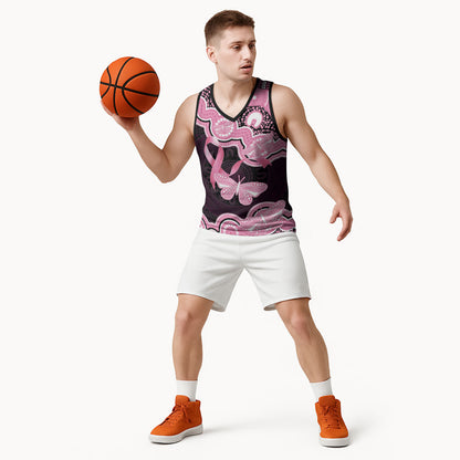 Australia Indigenous Basketball Jersey Pink Ribbon Breast Cancer Butterfly Aboriginal Black