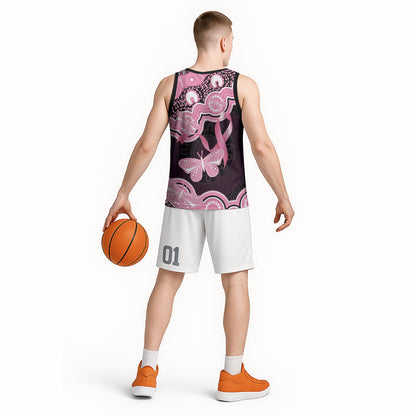Australia Indigenous Basketball Jersey Pink Ribbon Breast Cancer Butterfly Aboriginal Black