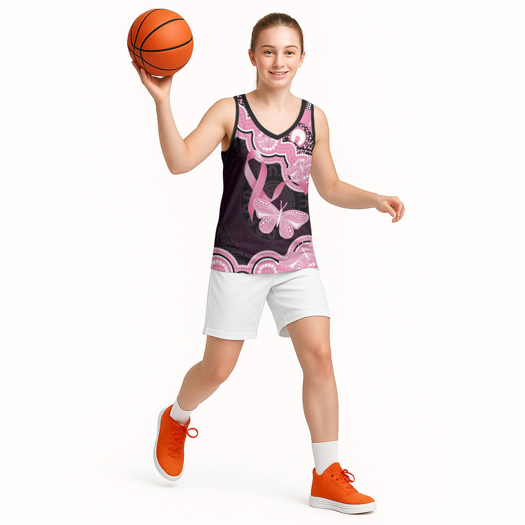 Australia Indigenous Basketball Jersey Pink Ribbon Breast Cancer Butterfly Aboriginal Black