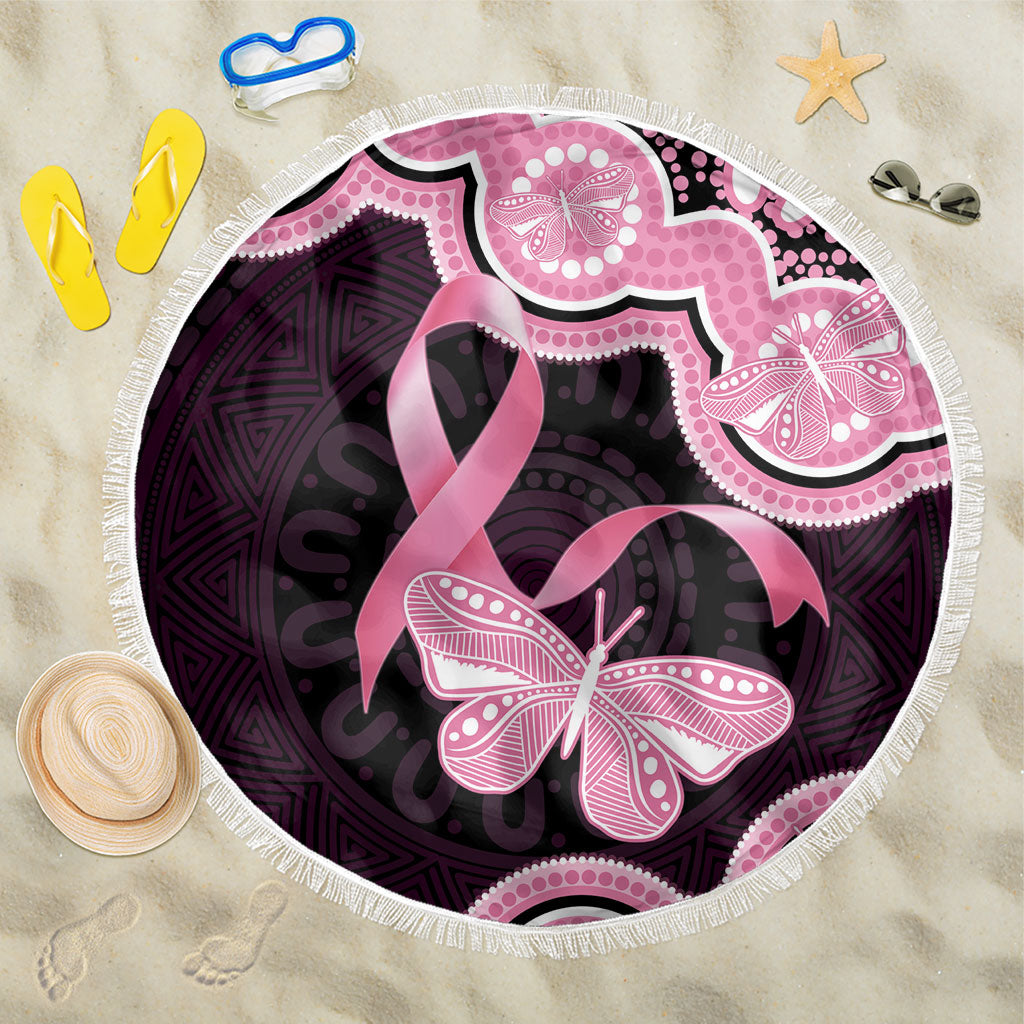 Australia Indigenous Beach Blanket Pink Ribbon Breast Cancer Butterfly Aboriginal Black