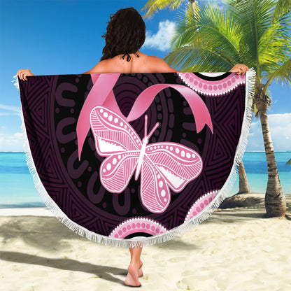 Australia Indigenous Beach Blanket Pink Ribbon Breast Cancer Butterfly Aboriginal Black