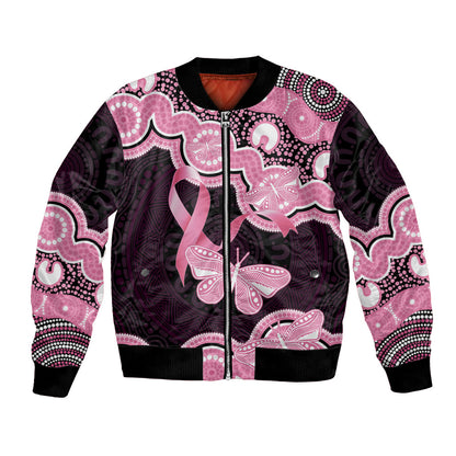 Australia Indigenous Bomber Jacket Pink Ribbon Breast Cancer Butterfly Aboriginal Black