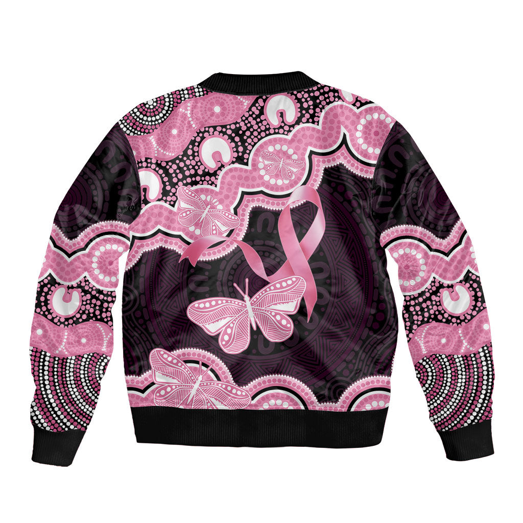 Australia Indigenous Bomber Jacket Pink Ribbon Breast Cancer Butterfly Aboriginal Black