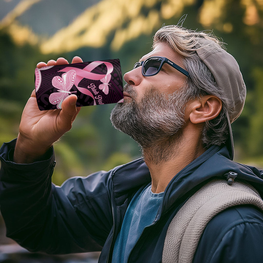 Australia Indigenous 4 in 1 Can Cooler Tumbler Pink Ribbon Breast Cancer Butterfly Aboriginal Black