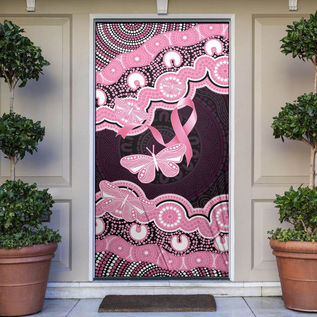 Australia Indigenous Door Cover Pink Ribbon Breast Cancer Butterfly Aboriginal Black