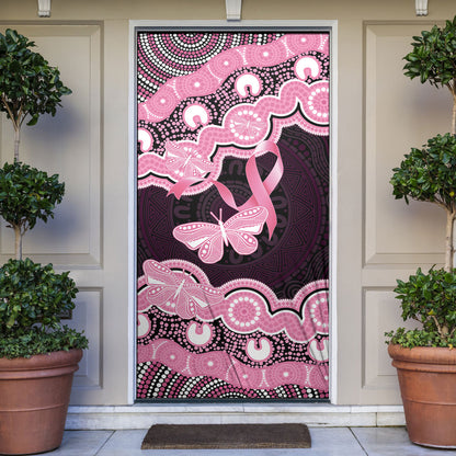 Australia Indigenous Door Cover Pink Ribbon Breast Cancer Butterfly Aboriginal Black