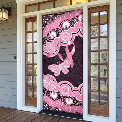 Australia Indigenous Door Cover Pink Ribbon Breast Cancer Butterfly Aboriginal Black
