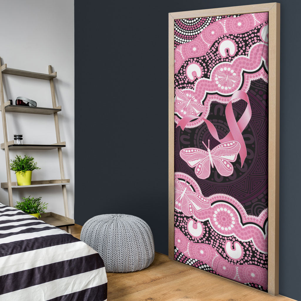 Australia Indigenous Door Cover Pink Ribbon Breast Cancer Butterfly Aboriginal Black