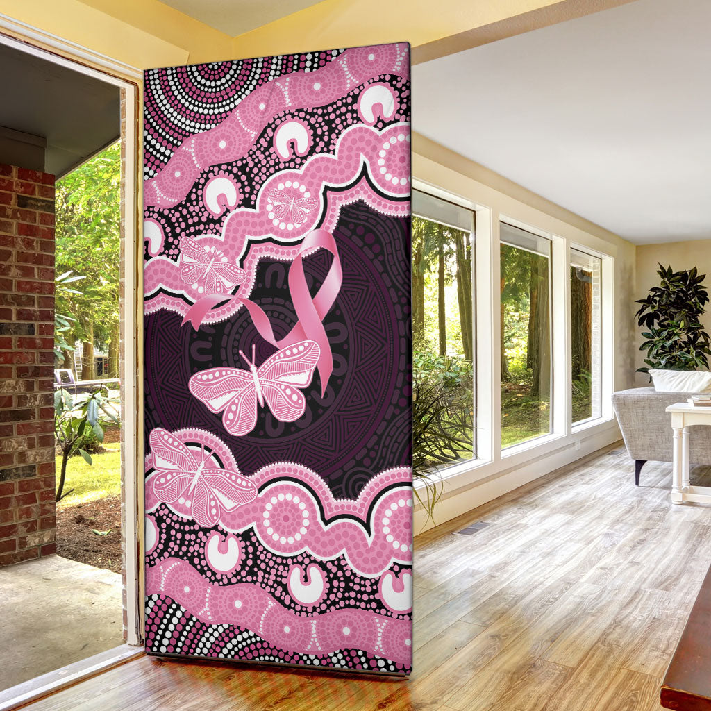 Australia Indigenous Door Cover Pink Ribbon Breast Cancer Butterfly Aboriginal Black