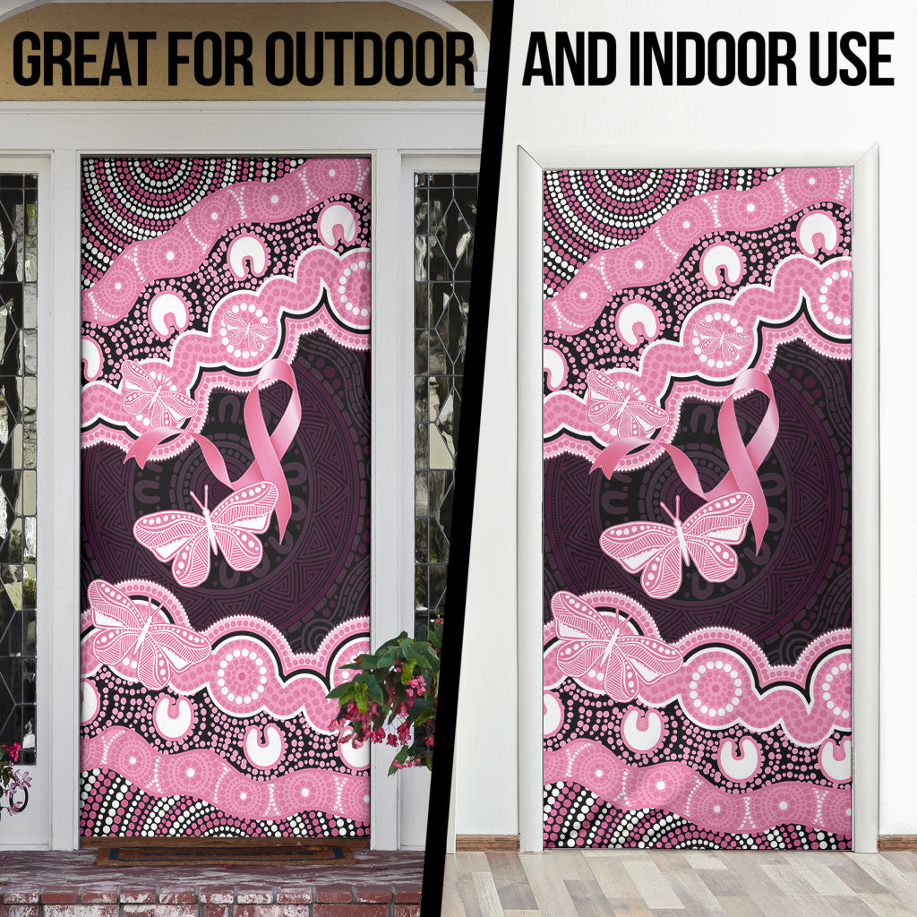 Australia Indigenous Door Cover Pink Ribbon Breast Cancer Butterfly Aboriginal Black