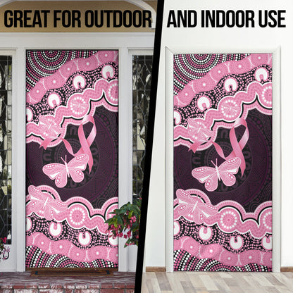 Australia Indigenous Door Cover Pink Ribbon Breast Cancer Butterfly Aboriginal Black