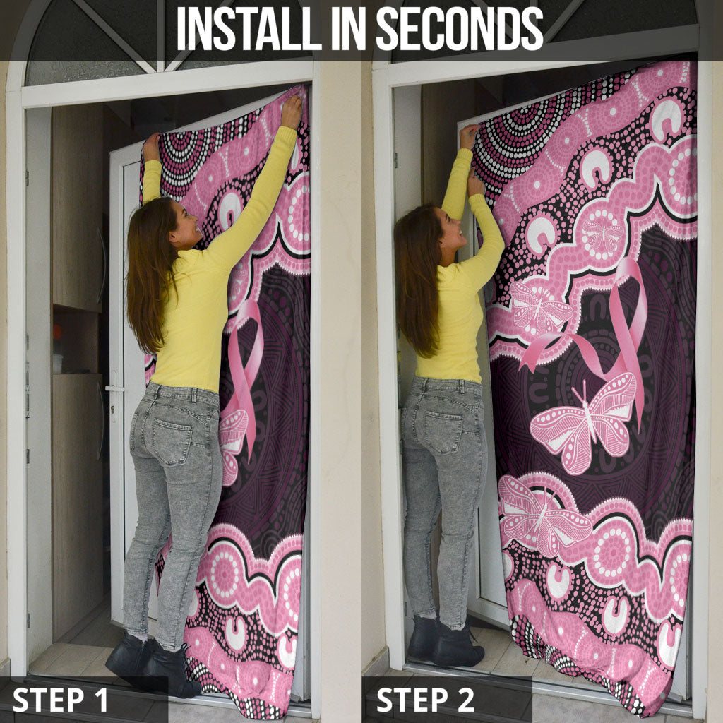 Australia Indigenous Door Cover Pink Ribbon Breast Cancer Butterfly Aboriginal Black