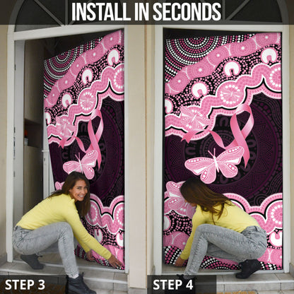 Australia Indigenous Door Cover Pink Ribbon Breast Cancer Butterfly Aboriginal Black