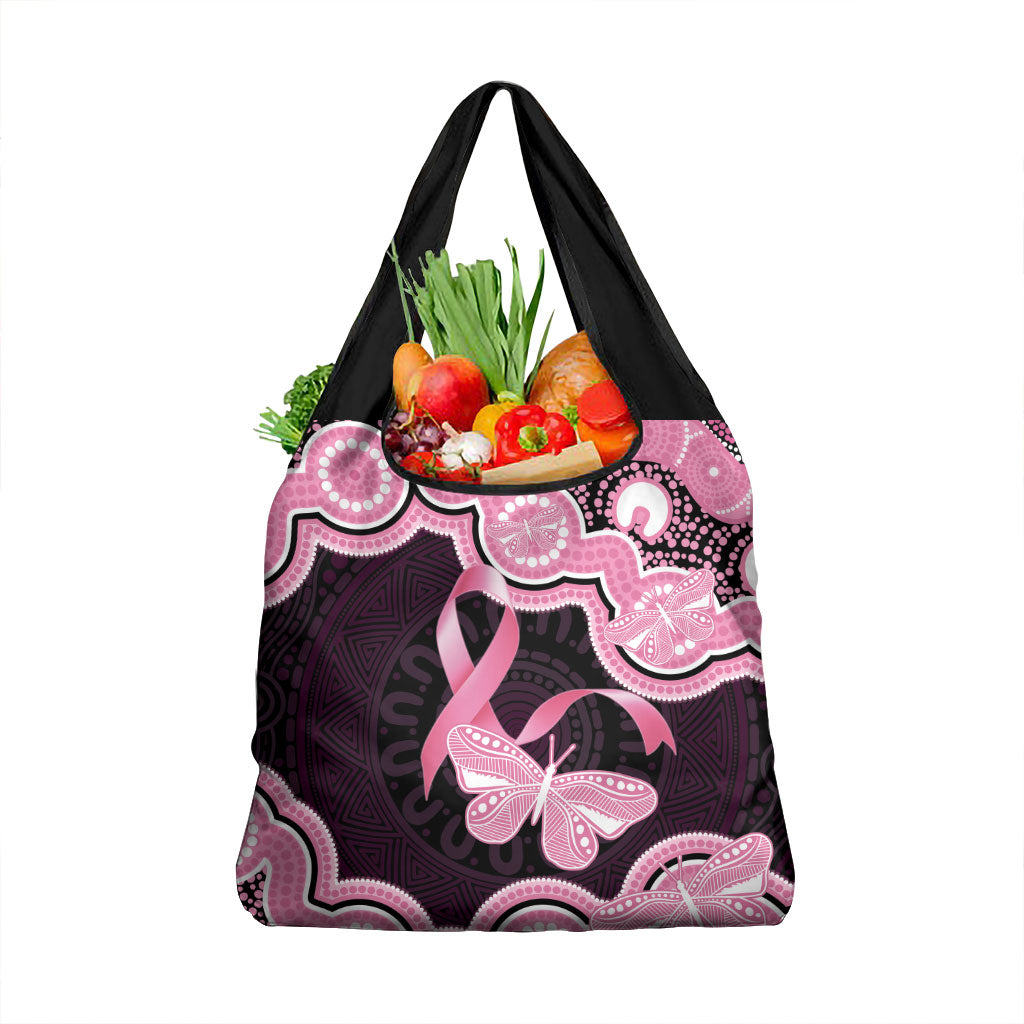 Australia Indigenous Grocery Bag Pink Ribbon Breast Cancer Butterfly Aboriginal Black