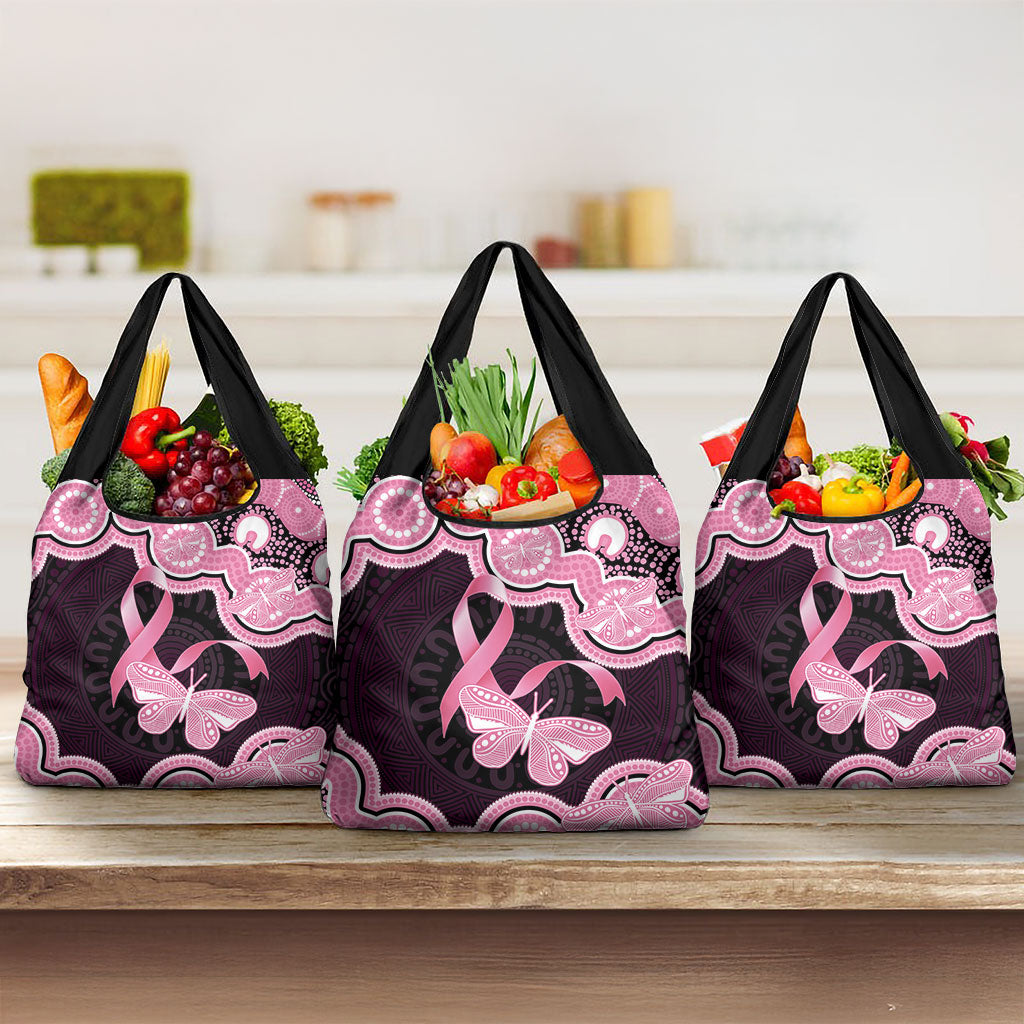 Australia Indigenous Grocery Bag Pink Ribbon Breast Cancer Butterfly Aboriginal Black