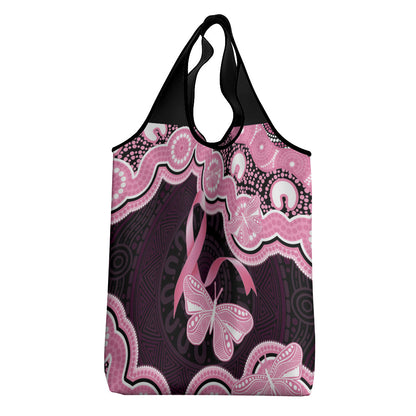 Australia Indigenous Grocery Bag Pink Ribbon Breast Cancer Butterfly Aboriginal Black
