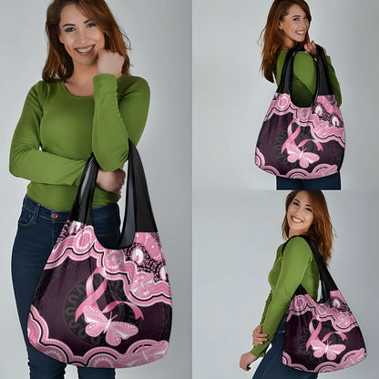 Australia Indigenous Grocery Bag Pink Ribbon Breast Cancer Butterfly Aboriginal Black