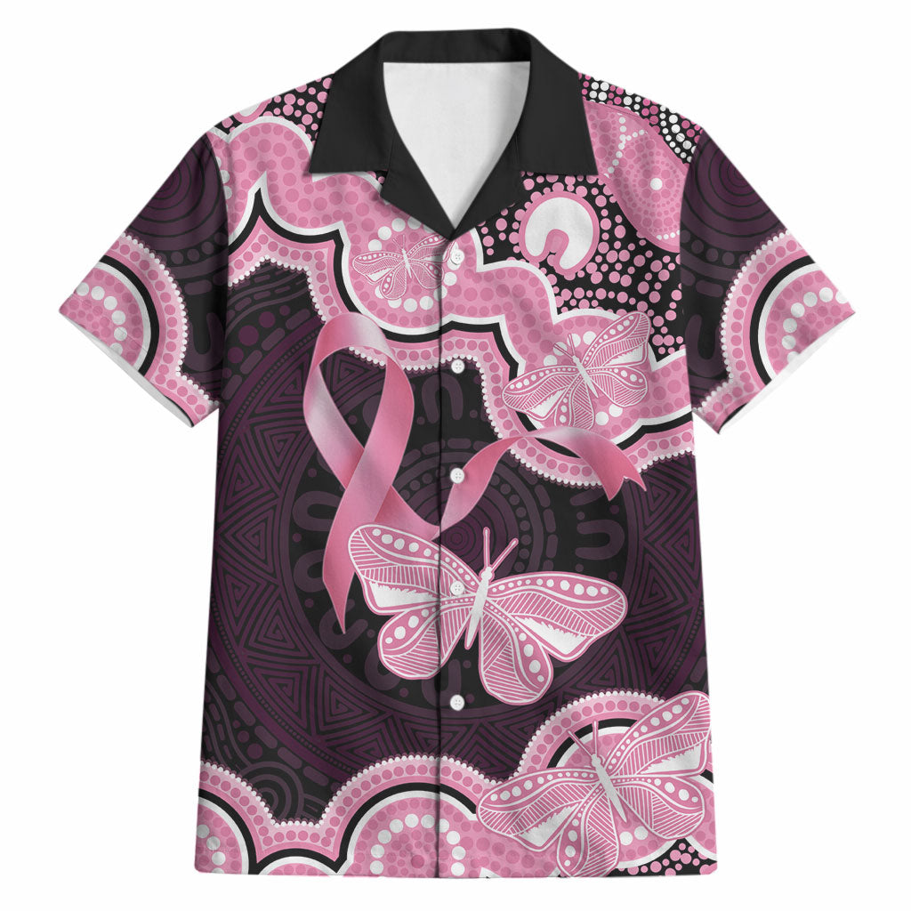 Australia Indigenous Hawaiian Shirt Pink Ribbon Breast Cancer Butterfly Aboriginal Black