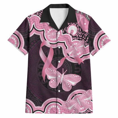 Australia Indigenous Hawaiian Shirt Pink Ribbon Breast Cancer Butterfly Aboriginal Black