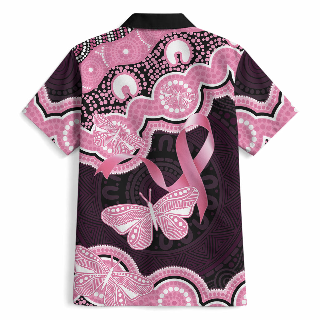 Australia Indigenous Hawaiian Shirt Pink Ribbon Breast Cancer Butterfly Aboriginal Black