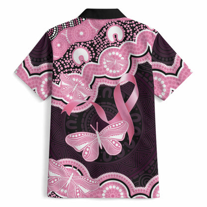Australia Indigenous Hawaiian Shirt Pink Ribbon Breast Cancer Butterfly Aboriginal Black