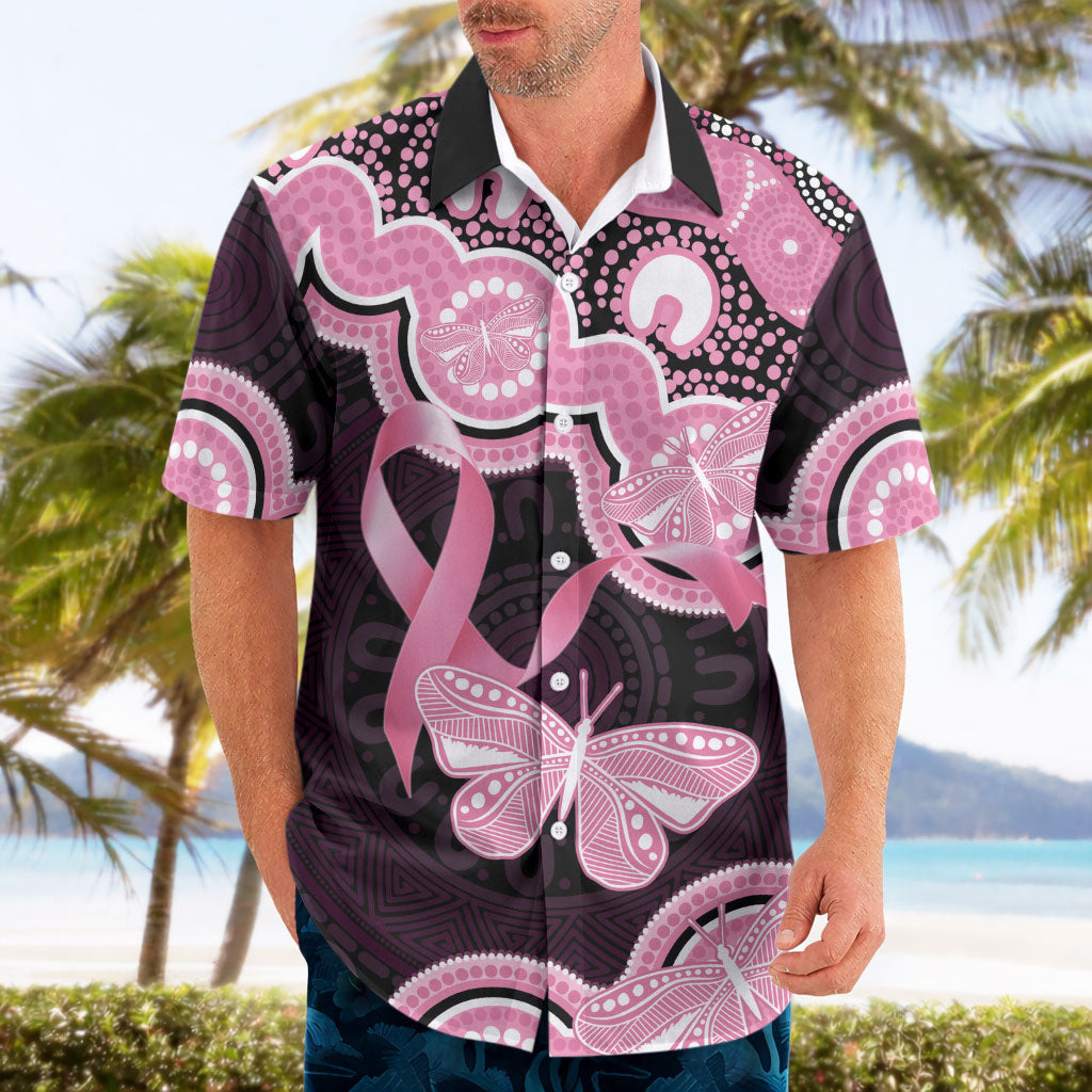 Australia Indigenous Hawaiian Shirt Pink Ribbon Breast Cancer Butterfly Aboriginal Black