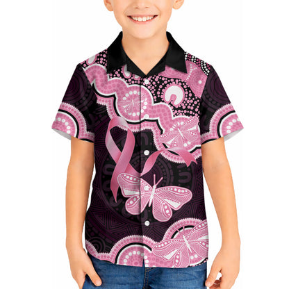 Australia Indigenous Hawaiian Shirt Pink Ribbon Breast Cancer Butterfly Aboriginal Black
