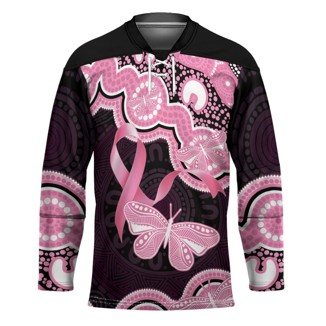 Australia Indigenous Hockey Jersey Pink Ribbon Breast Cancer Butterfly Aboriginal Black