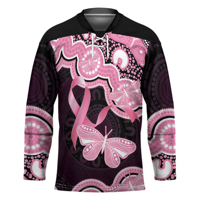Australia Indigenous Hockey Jersey Pink Ribbon Breast Cancer Butterfly Aboriginal Black