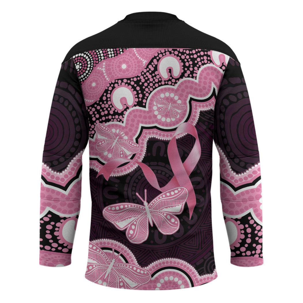 Australia Indigenous Hockey Jersey Pink Ribbon Breast Cancer Butterfly Aboriginal Black