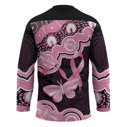 Australia Indigenous Hockey Jersey Pink Ribbon Breast Cancer Butterfly Aboriginal Black