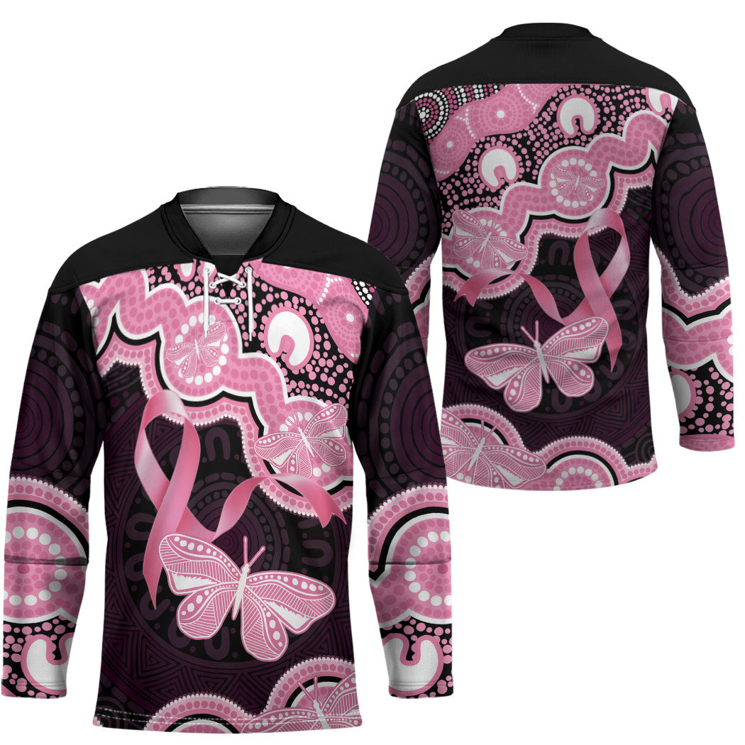 Australia Indigenous Hockey Jersey Pink Ribbon Breast Cancer Butterfly Aboriginal Black