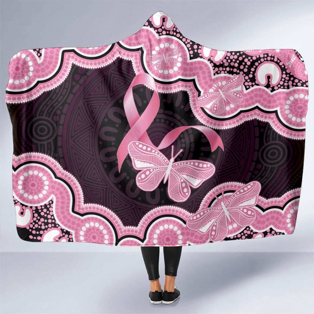 Australia Indigenous Hooded Blanket Pink Ribbon Breast Cancer Butterfly Aboriginal Black