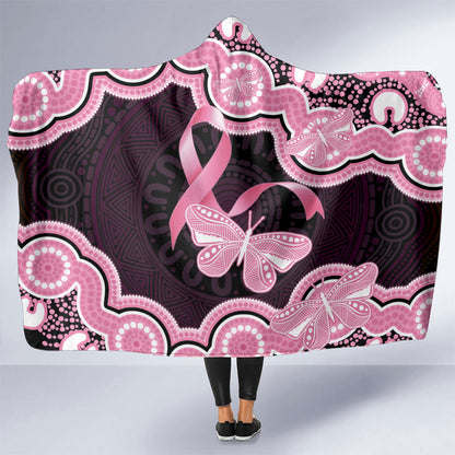 Australia Indigenous Hooded Blanket Pink Ribbon Breast Cancer Butterfly Aboriginal Black