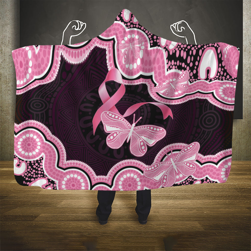 Australia Indigenous Hooded Blanket Pink Ribbon Breast Cancer Butterfly Aboriginal Black