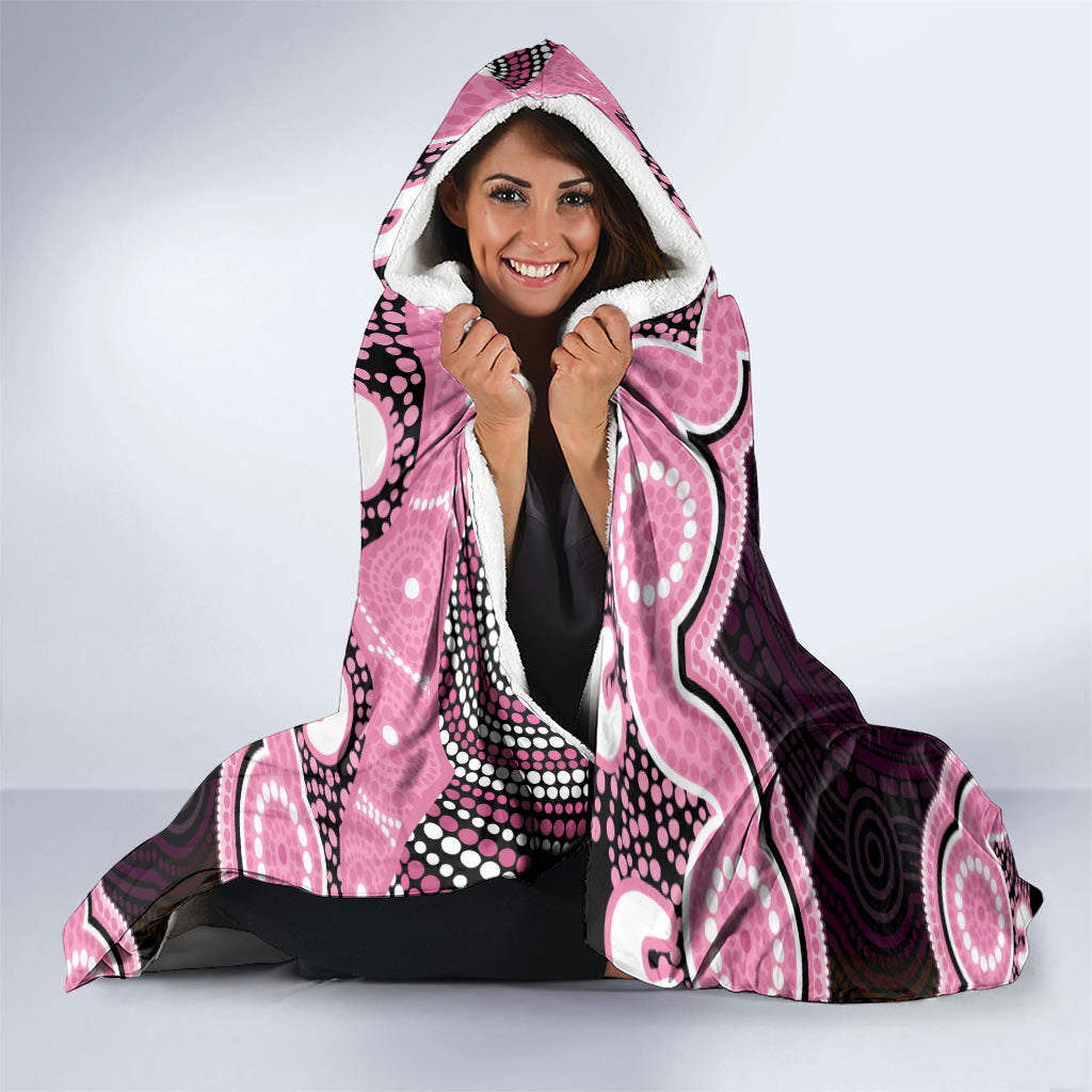 Australia Indigenous Hooded Blanket Pink Ribbon Breast Cancer Butterfly Aboriginal Black