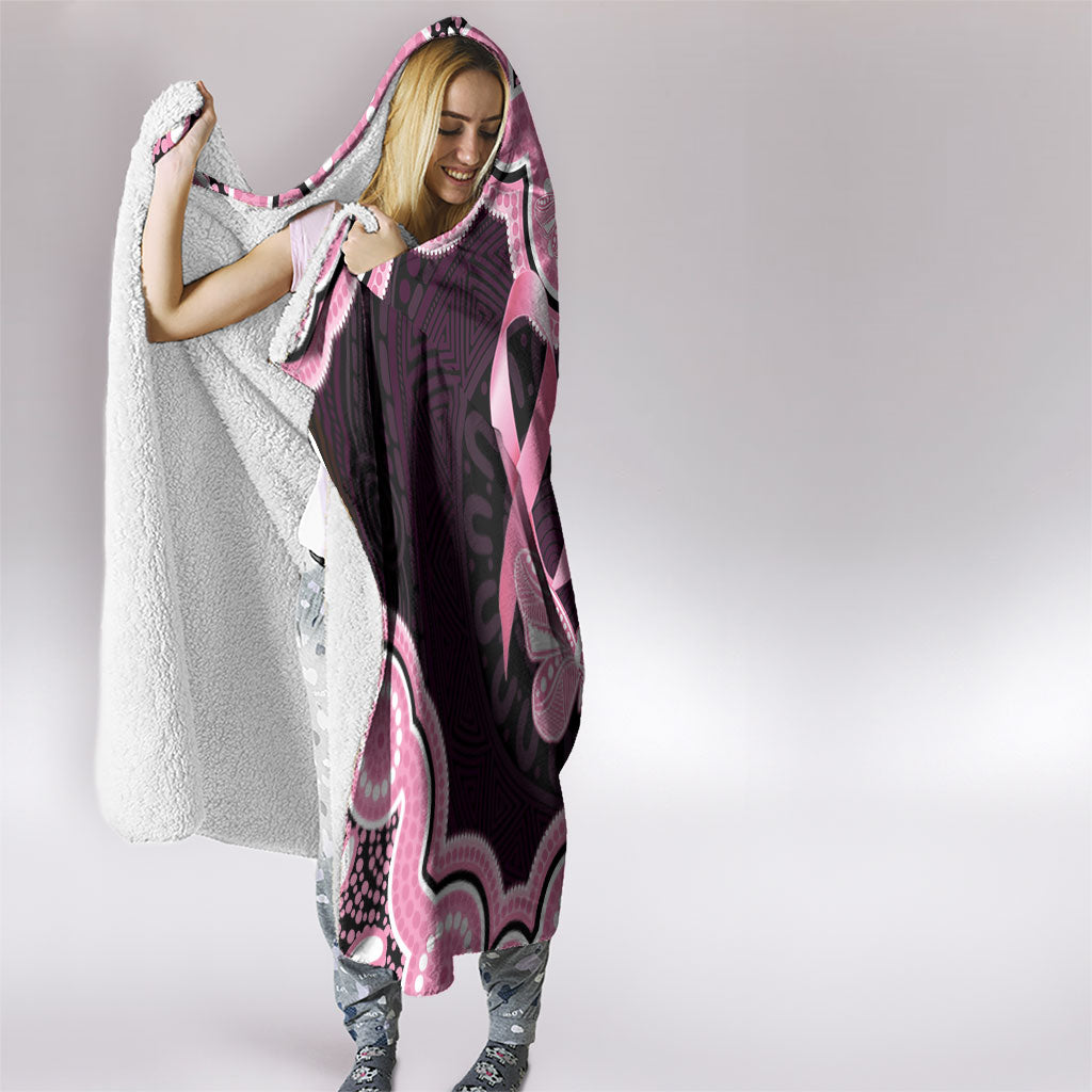 Australia Indigenous Hooded Blanket Pink Ribbon Breast Cancer Butterfly Aboriginal Black