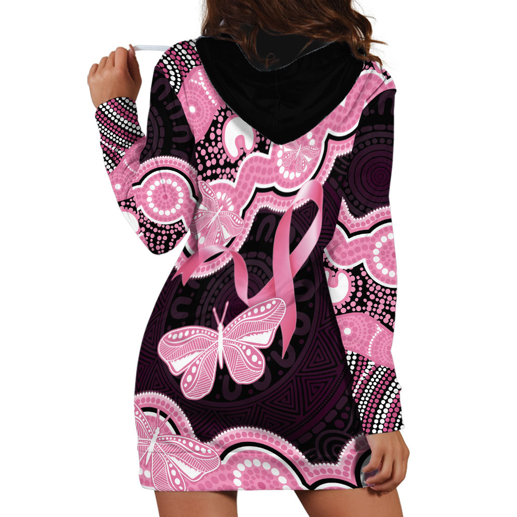 Australia Indigenous Hoodie Dress Pink Ribbon Breast Cancer Butterfly Aboriginal Black