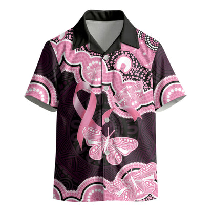 Australia Indigenous Kid Hawaiian Shirt Pink Ribbon Breast Cancer Butterfly Aboriginal Black