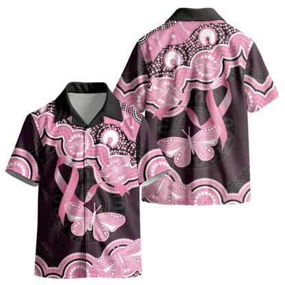 Australia Indigenous Kid Hawaiian Shirt Pink Ribbon Breast Cancer Butterfly Aboriginal Black