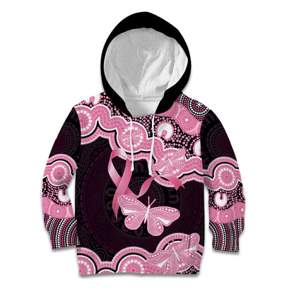 Australia Indigenous Kid Hoodie Pink Ribbon Breast Cancer Butterfly Aboriginal Black