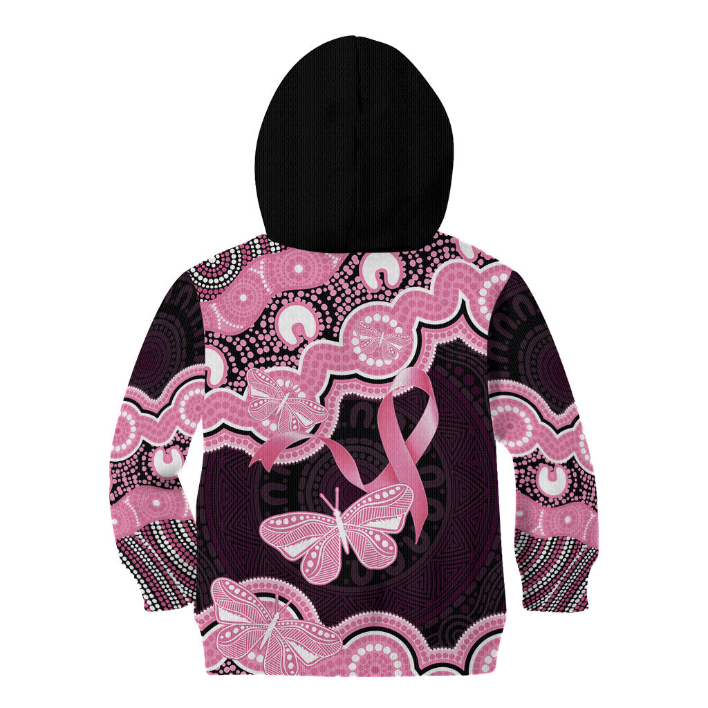 Australia Indigenous Kid Hoodie Pink Ribbon Breast Cancer Butterfly Aboriginal Black