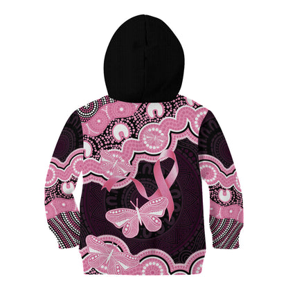 Australia Indigenous Kid Hoodie Pink Ribbon Breast Cancer Butterfly Aboriginal Black