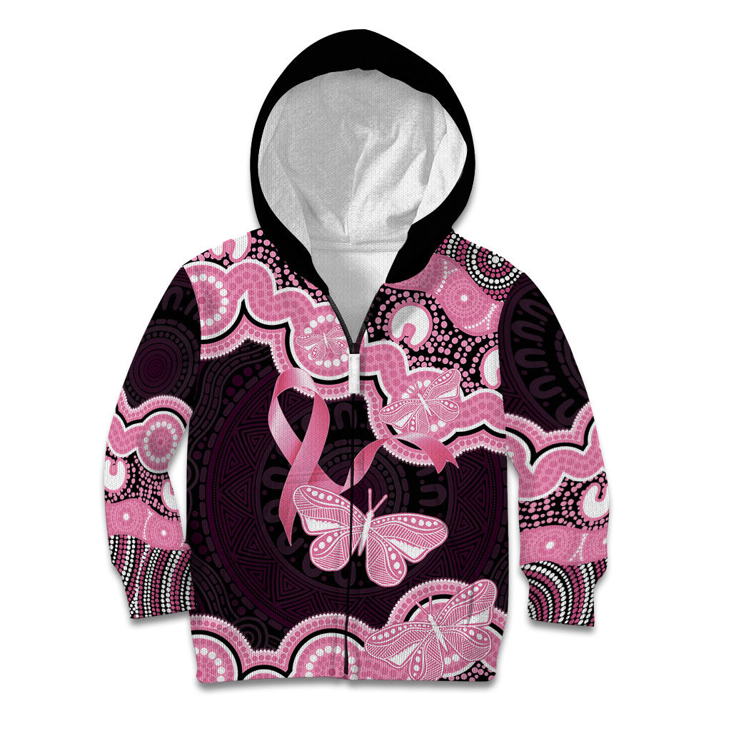 Australia Indigenous Kid Hoodie Pink Ribbon Breast Cancer Butterfly Aboriginal Black