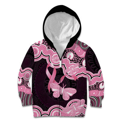 Australia Indigenous Kid Hoodie Pink Ribbon Breast Cancer Butterfly Aboriginal Black