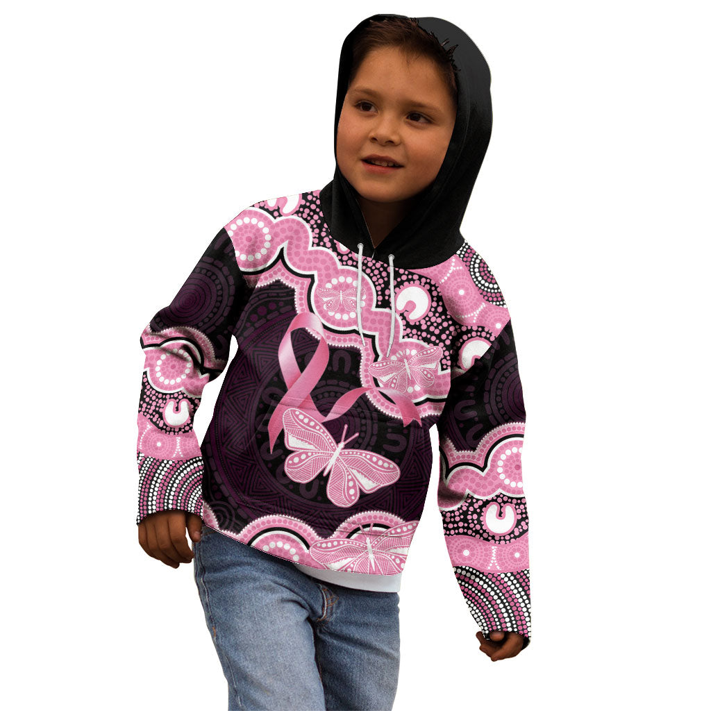 Australia Indigenous Kid Hoodie Pink Ribbon Breast Cancer Butterfly Aboriginal Black