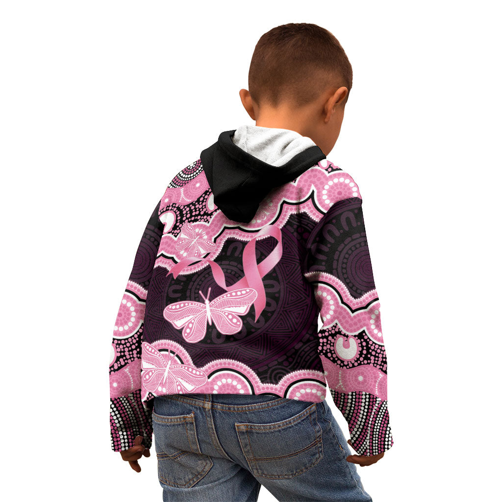 Australia Indigenous Kid Hoodie Pink Ribbon Breast Cancer Butterfly Aboriginal Black