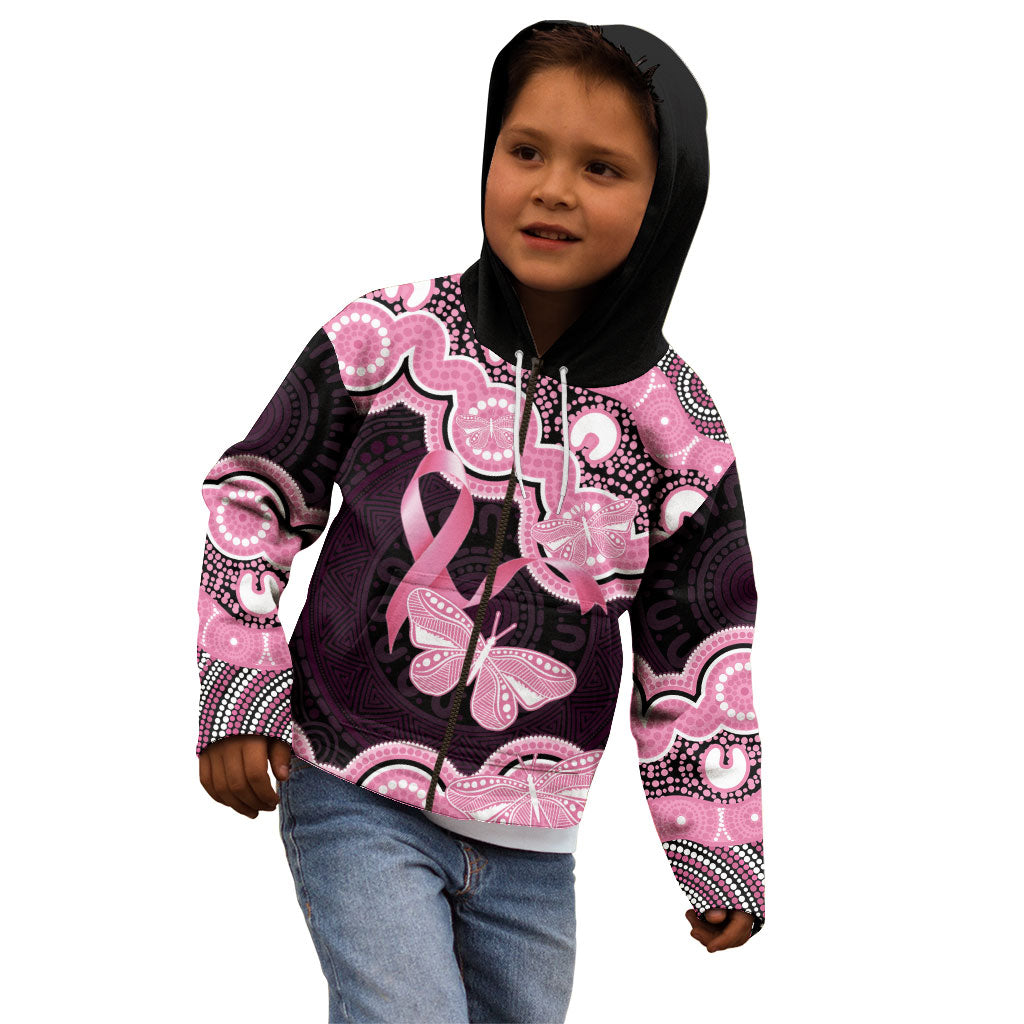 Australia Indigenous Kid Hoodie Pink Ribbon Breast Cancer Butterfly Aboriginal Black