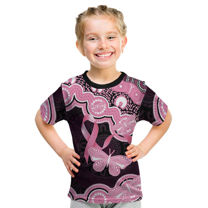 Australia Indigenous Kid T Shirt Pink Ribbon Breast Cancer Butterfly Aboriginal Black