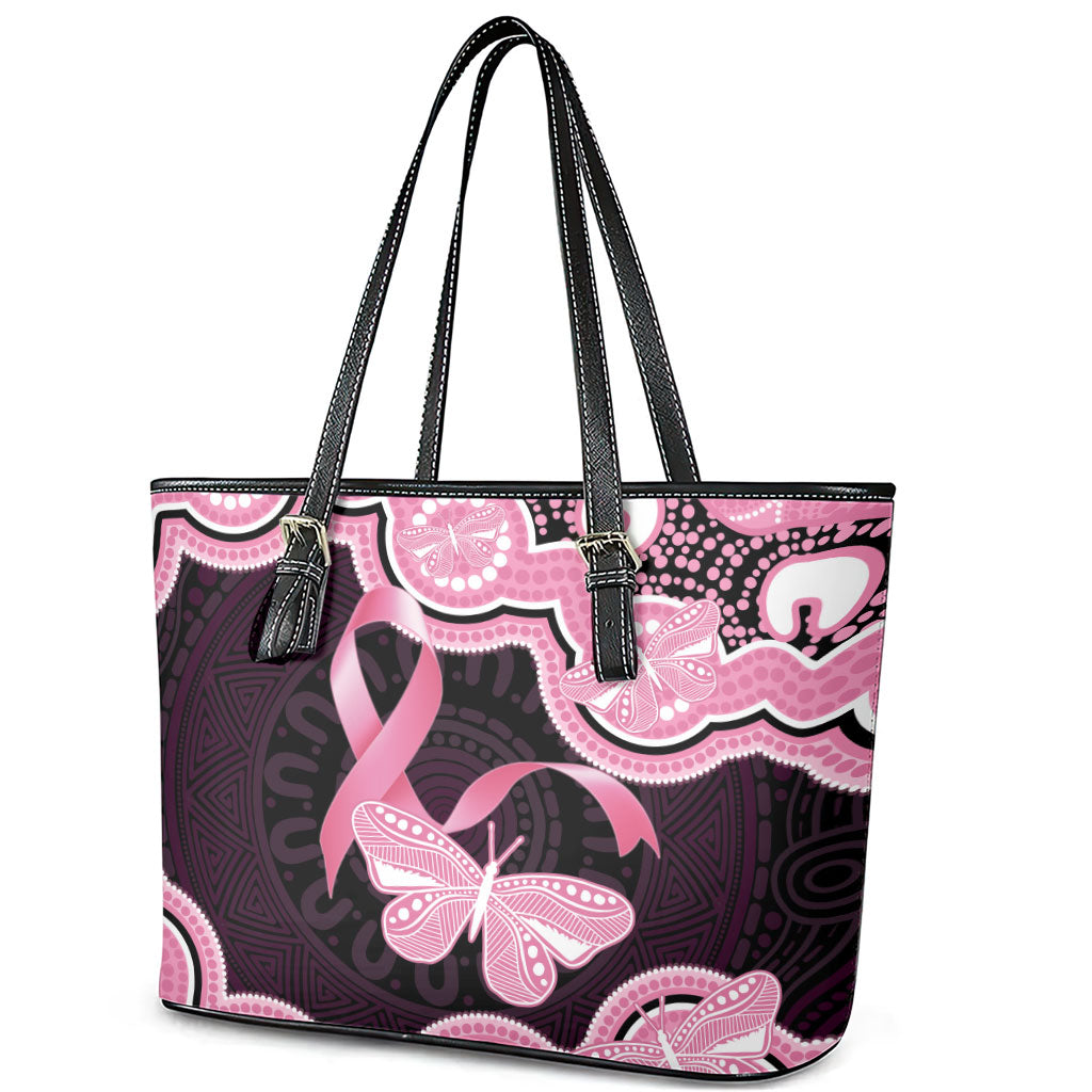 Australia Indigenous Leather Tote Bag Pink Ribbon Breast Cancer Butterfly Aboriginal Black